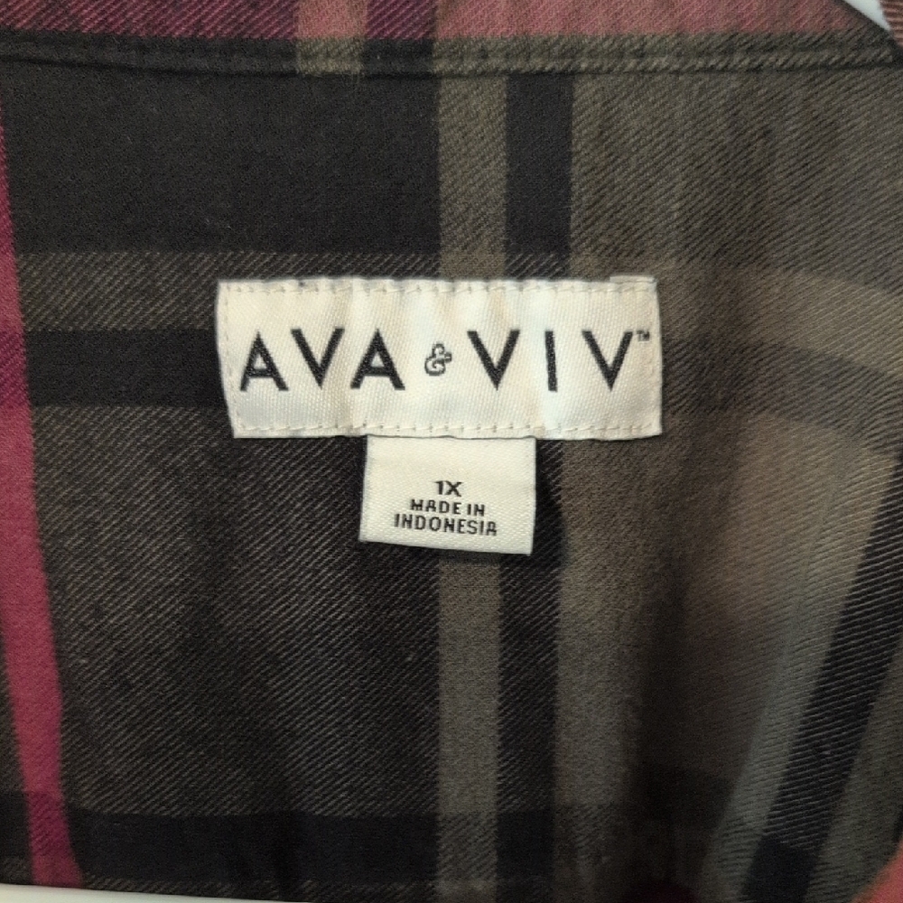 Ava & Viv Multicolor Plaid Shirt 1 X - Picture 2 of 4